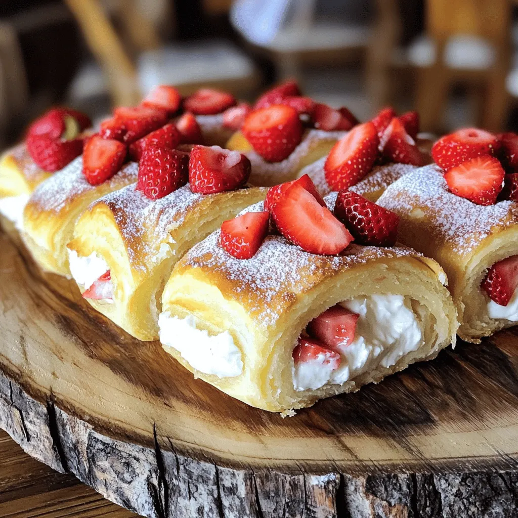 To make strawberry cheesecake sweet rolls, you need a few simple items. Start with 2 cups of all-purpose flour. Add 1/4 cup of granulated sugar for sweetness. You will also need 1 tablespoon of baking powder and 1/2 teaspoon of salt to help the rolls rise. For the dough, use 1/3 cup of melted unsalted butter, 3/4 cup of milk, and 1 teaspoon of vanilla extract. For the filling, grab 1 block (8 oz) of softened cream cheese, 1/2 cup powdered sugar, and 1 cup of fresh strawberries, diced. Add 1 teaspoon of lemon juice and 1 teaspoon of cornstarch to enhance the strawberry flavor. Finally, sprinkle in 1/2 teaspoon of ground cinnamon for warmth.