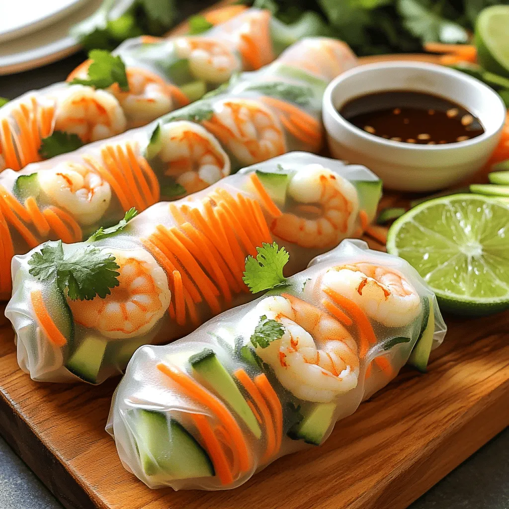 Shrimp summer rolls are a fresh treat. They wrap shrimp, herbs, and veggies in rice paper. This dish is light and healthy. You can dip them in sauce for extra flavor.