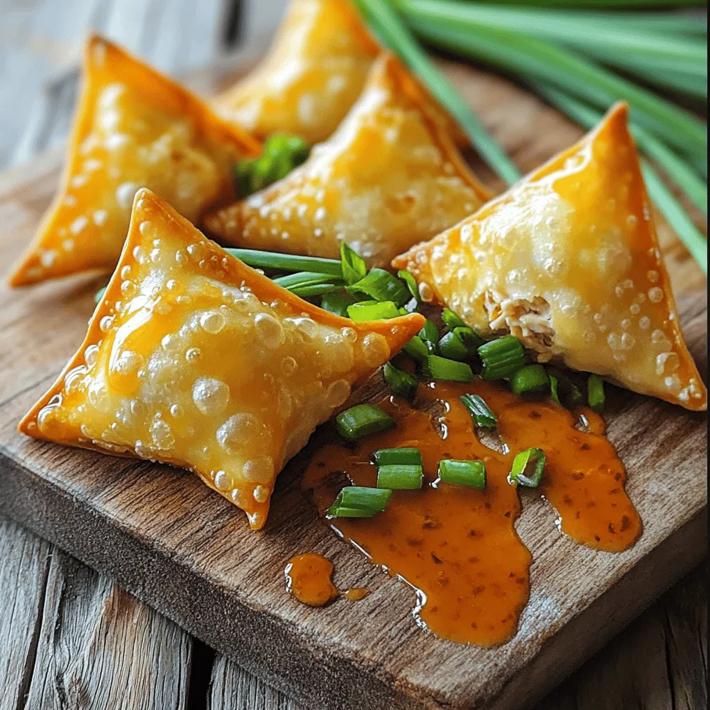 To make buffalo chicken wontons, you need simple ingredients. Gather cooked chicken, cream cheese, buffalo sauce, green onions, and cheddar cheese. You will also need wonton wrappers, an egg, and oil for frying.