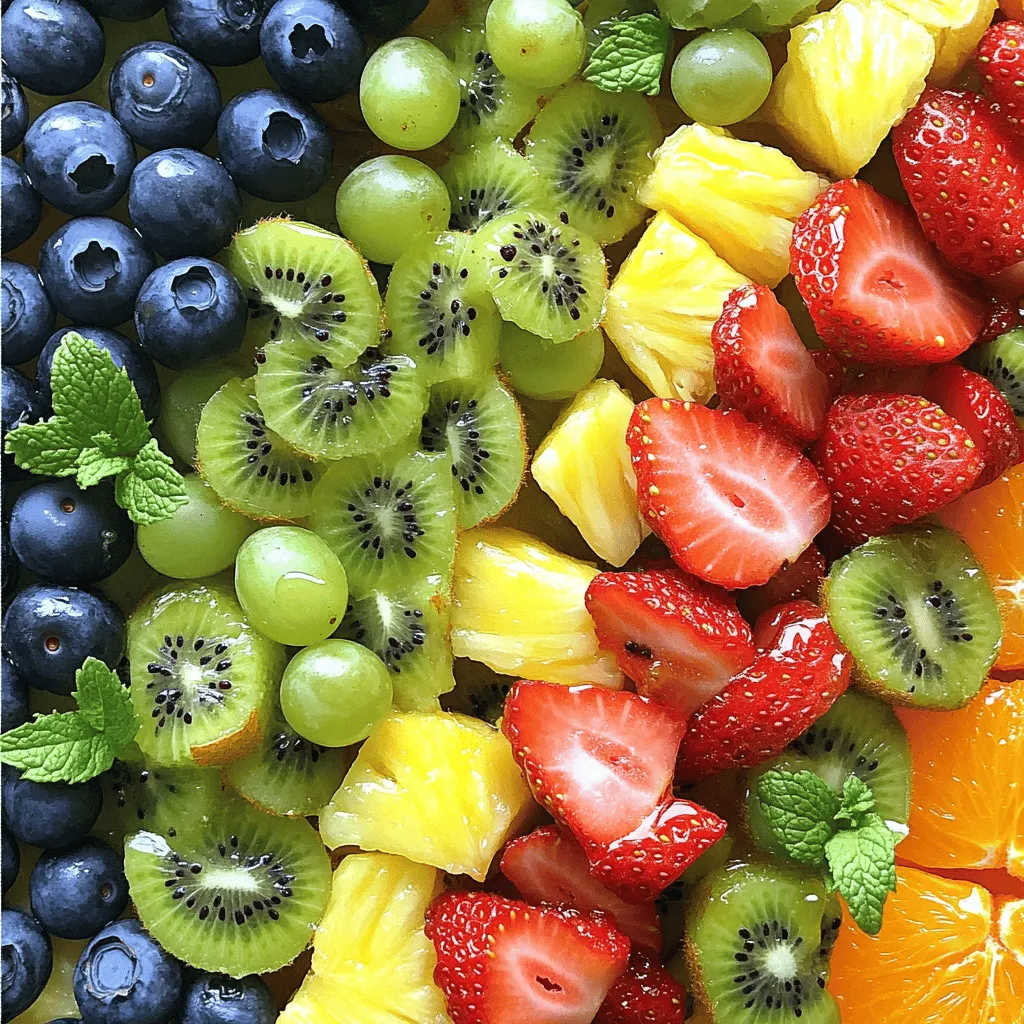 To make a great rainbow fruit salad, you need fresh fruits. I love adding a variety of colors for a fun look. Here are the key fruit salad ingredients for this recipe.