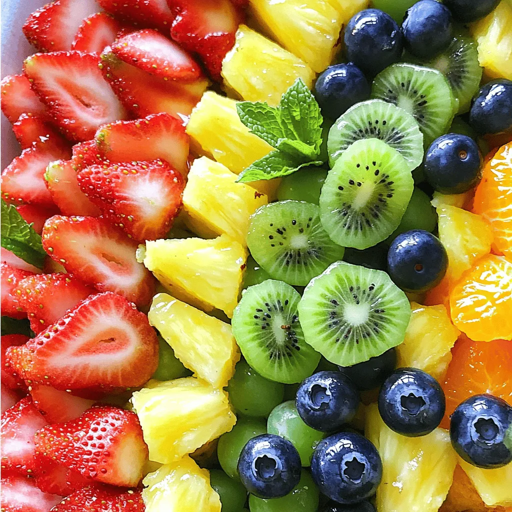 To make a great rainbow fruit salad, you need fresh fruits. I love adding a variety of colors for a fun look. Here are the key fruit salad ingredients for this recipe.