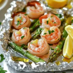 In today's fast-paced world, finding the time and energy to prepare healthy meals can often feel like a daunting task. The Baked Shrimp and Asparagus Foil Packs offer a delightful solution to this dilemma, combining convenience, flavor, and nutritional value in one easy-to-make dish. This recipe stands out not only for its delicious taste but also for its versatility and suitability for various dietary preferences. Foil pack meals have gained immense popularity due to their simplicity and the minimal cleanup they require, making them an ideal choice for busy weeknights or leisurely weekends alike.