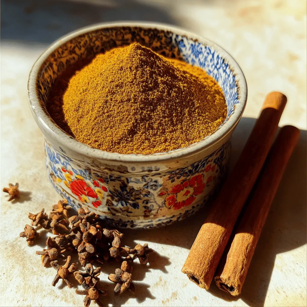 Garam masala is a warm spice blend often used in Indian cooking. This mix usually includes cumin seeds, coriander seeds, black peppercorns, cloves, cardamom pods, and cinnamon. Each spice adds its unique taste and aroma.