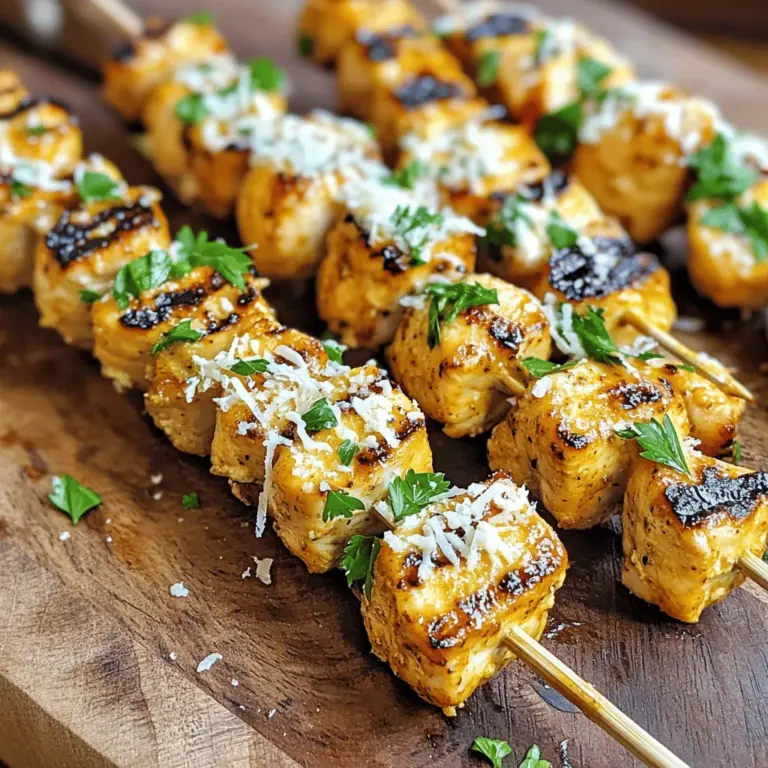 Garlic Parmesan Chicken Skewers are a delightful and mouthwatering dish that combines tender pieces of chicken with the rich flavors of garlic and Parmesan. This recipe has become increasingly popular due to its simplicity and versatility, making it a go-to choice for various occasions, from summer barbecues to cozy weeknight dinners. The easy-to-prepare skewers not only deliver a burst of flavor but also allow for creative presentation, making them perfect for serving at gatherings or family meals.