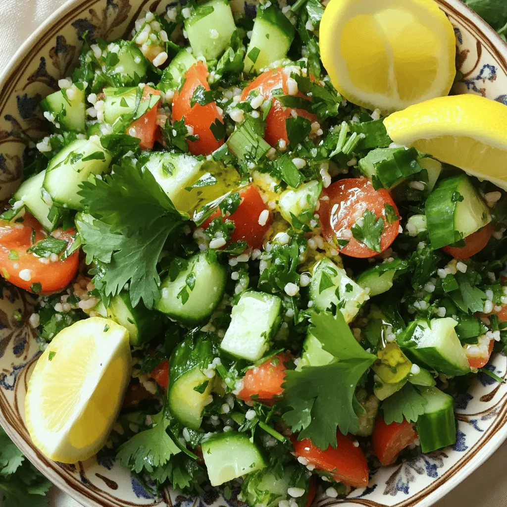 In making tabbouleh with cilantro, you need some key ingredients. The main ingredient is bulgur wheat. This grain adds texture and a nutty taste. It absorbs water well and softens quickly, making it perfect for salads.