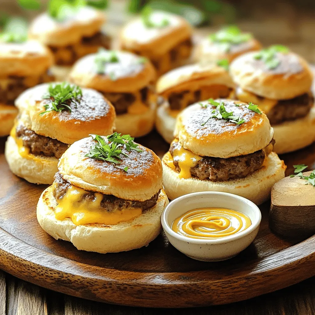 To make beef & cheddar sliders, you need simple ingredients. This easy beef sliders recipe features ground beef, cheddar cheese, onions, and garlic. Here is a list of the main ingredients: