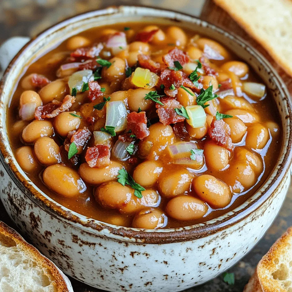 To make simple country baked beans, you need a few key ingredients. The main star is the beans. I prefer dried navy beans. They are small, soft, and work well in baked dishes. You can also use other small white beans, like great northern beans or cannellini beans.