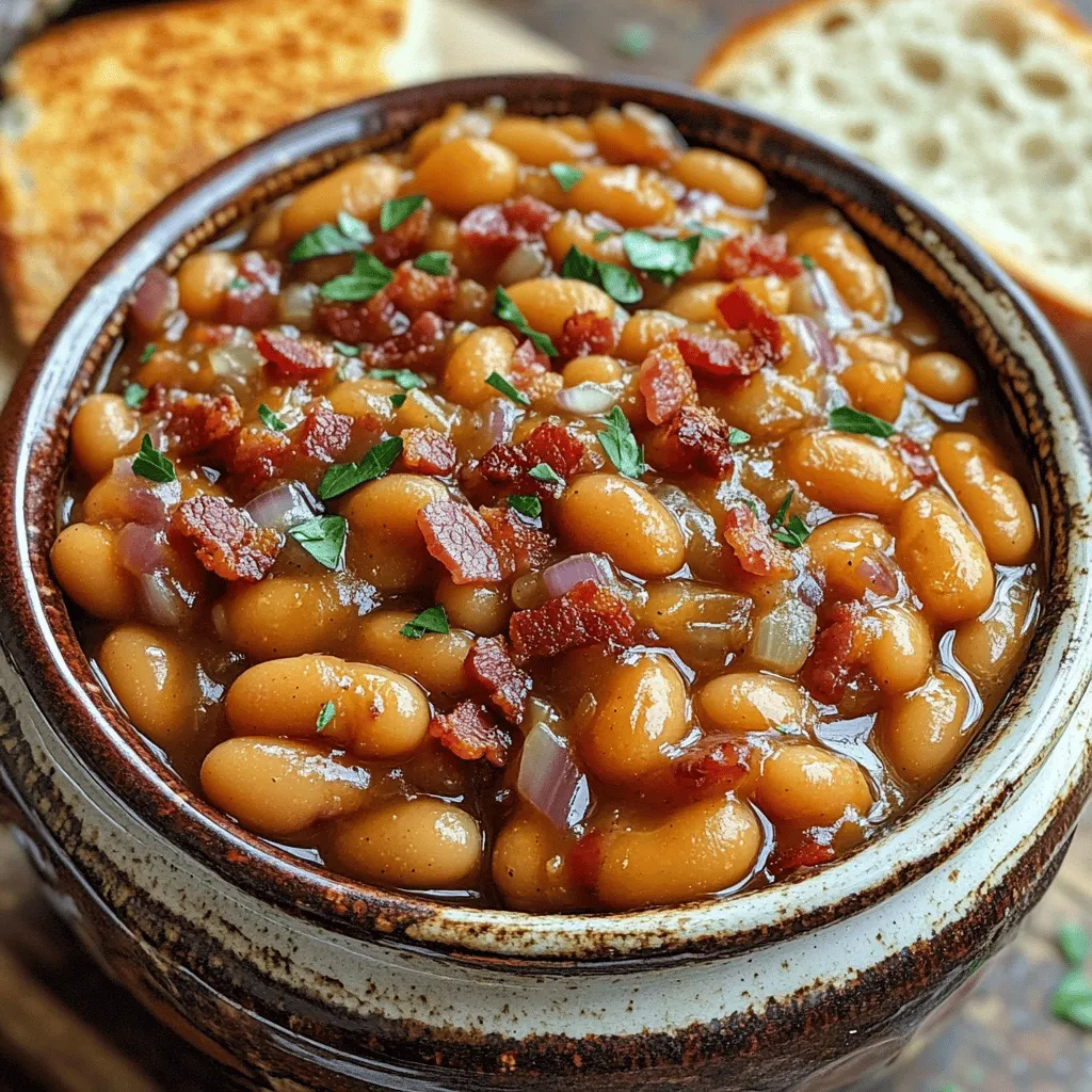 To make simple country baked beans, you need a few key ingredients. The main star is the beans. I prefer dried navy beans. They are small, soft, and work well in baked dishes. You can also use other small white beans, like great northern beans or cannellini beans.