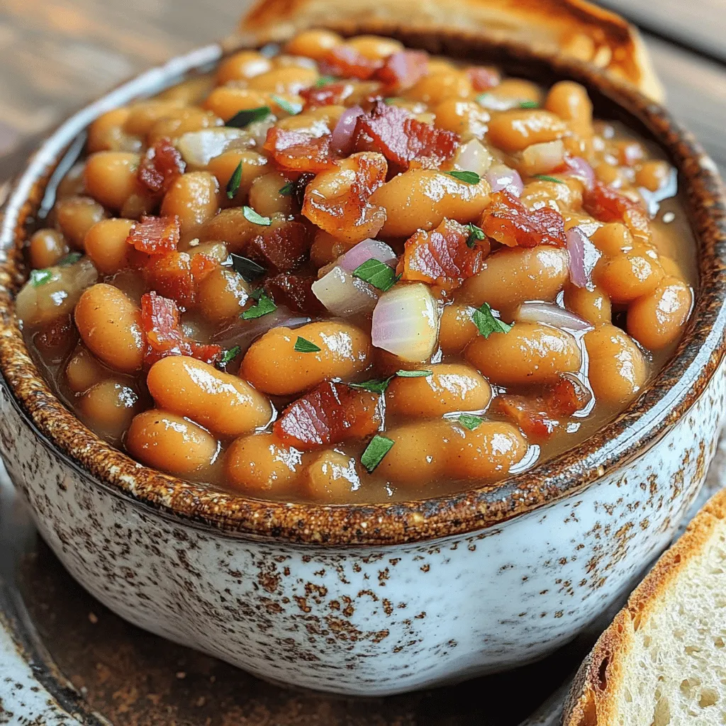 To make simple country baked beans, you need a few key ingredients. The main star is the beans. I prefer dried navy beans. They are small, soft, and work well in baked dishes. You can also use other small white beans, like great northern beans or cannellini beans.