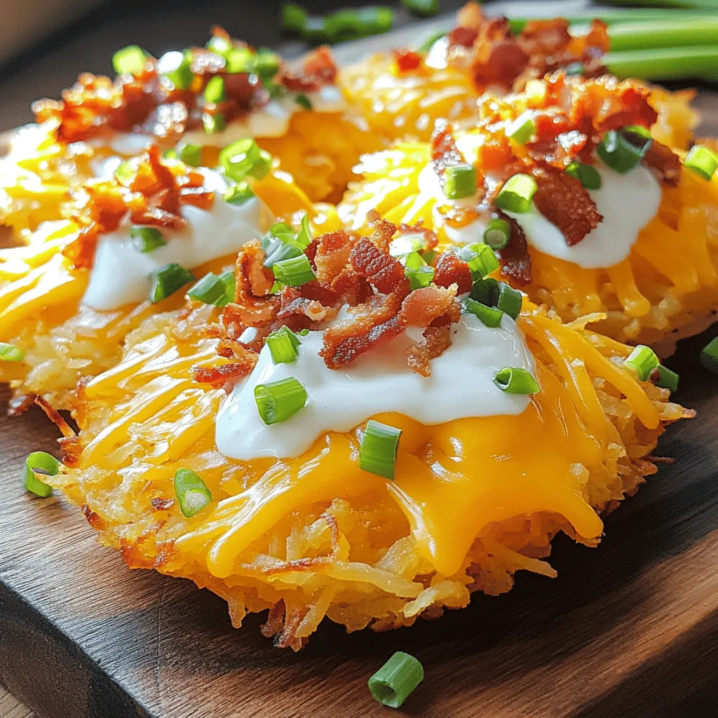 To make loaded hash browns, you need a few key ingredients. First, use 4 large russet potatoes. These potatoes give the best texture. Peel and grate them for a crispy finish. Next, grab 1 cup of sharp cheddar cheese. This adds a rich flavor that melts perfectly.