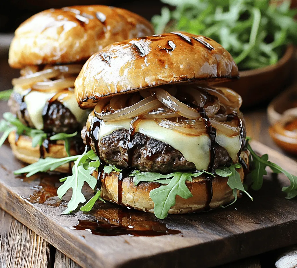 The Deconstructed French Onion Burger is a culinary delight that takes the beloved flavors of the classic French onion soup and elevates them into a gourmet burger experience. Imagine biting into a juicy beef patty, perfectly complemented by a sweet and savory layer of caramelized onions, melted Gruyère cheese, and a bed of fresh arugula, all resting on a hearty whole-grain bun. This dish not only satisfies the cravings for a traditional burger but also pays homage to the rich culinary tradition of French cuisine.