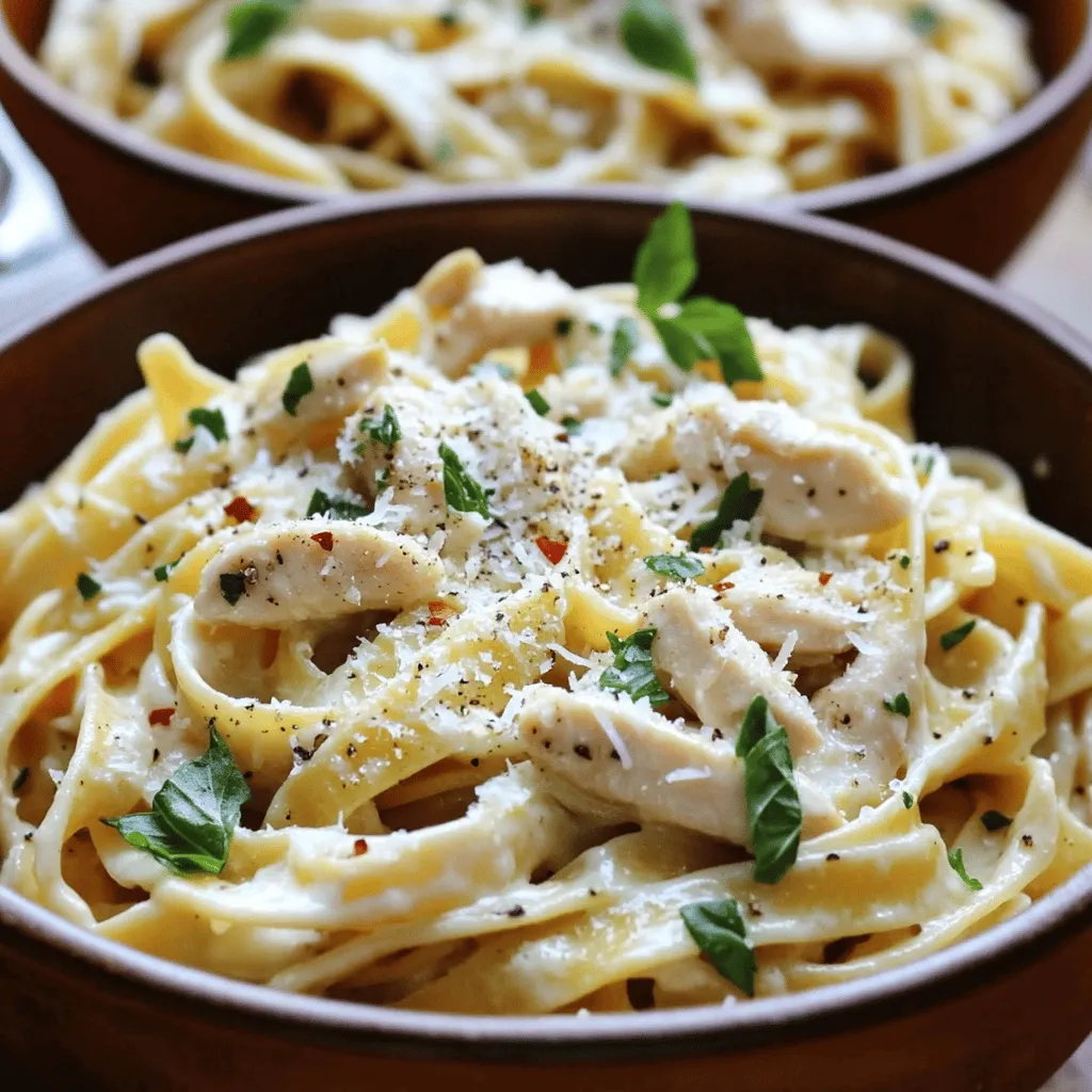 To create a delicious creamy chicken pasta, you need some key ingredients. First, you'll want chicken. I often use two boneless, skinless chicken breasts. They cook fast and stay juicy. For the pasta, fettuccine works great, but feel free to pick your favorite type.