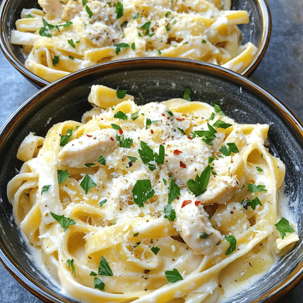 To create a delicious creamy chicken pasta, you need some key ingredients. First, you'll want chicken. I often use two boneless, skinless chicken breasts. They cook fast and stay juicy. For the pasta, fettuccine works great, but feel free to pick your favorite type.