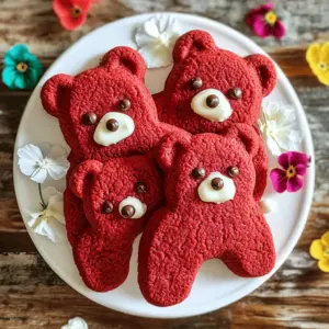 Red velvet bear cookies are a fun twist on the classic red velvet cake. These cookies bring joy with their bright color and cute bear shape. They are soft, chewy, and loaded with white chocolate chips. Each bite feels like a little hug.