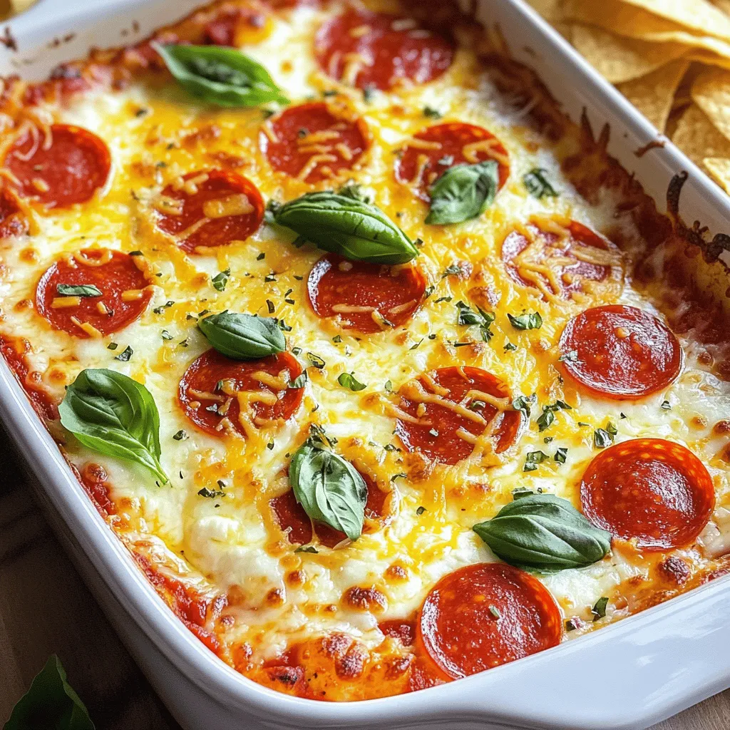 To make a great pizza dip, you need some key ingredients. The base of your dip will be a blend of cream cheese and sour cream. This mix gives your dip a rich and creamy texture. You will also want mozzarella cheese and provolone cheese for that cheesy goodness.