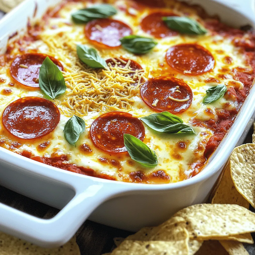 To make a great pizza dip, you need some key ingredients. The base of your dip will be a blend of cream cheese and sour cream. This mix gives your dip a rich and creamy texture. You will also want mozzarella cheese and provolone cheese for that cheesy goodness.