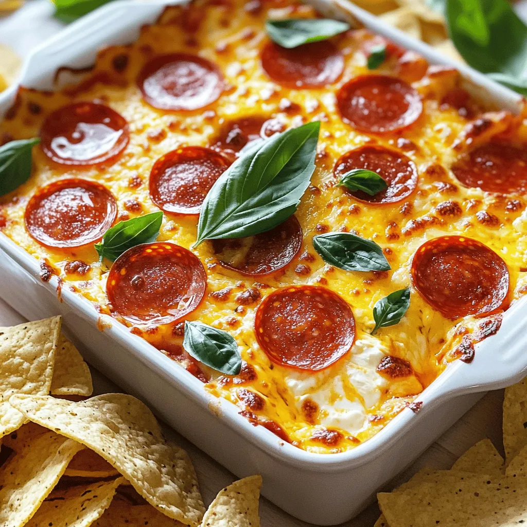 To make a great pizza dip, you need some key ingredients. The base of your dip will be a blend of cream cheese and sour cream. This mix gives your dip a rich and creamy texture. You will also want mozzarella cheese and provolone cheese for that cheesy goodness.