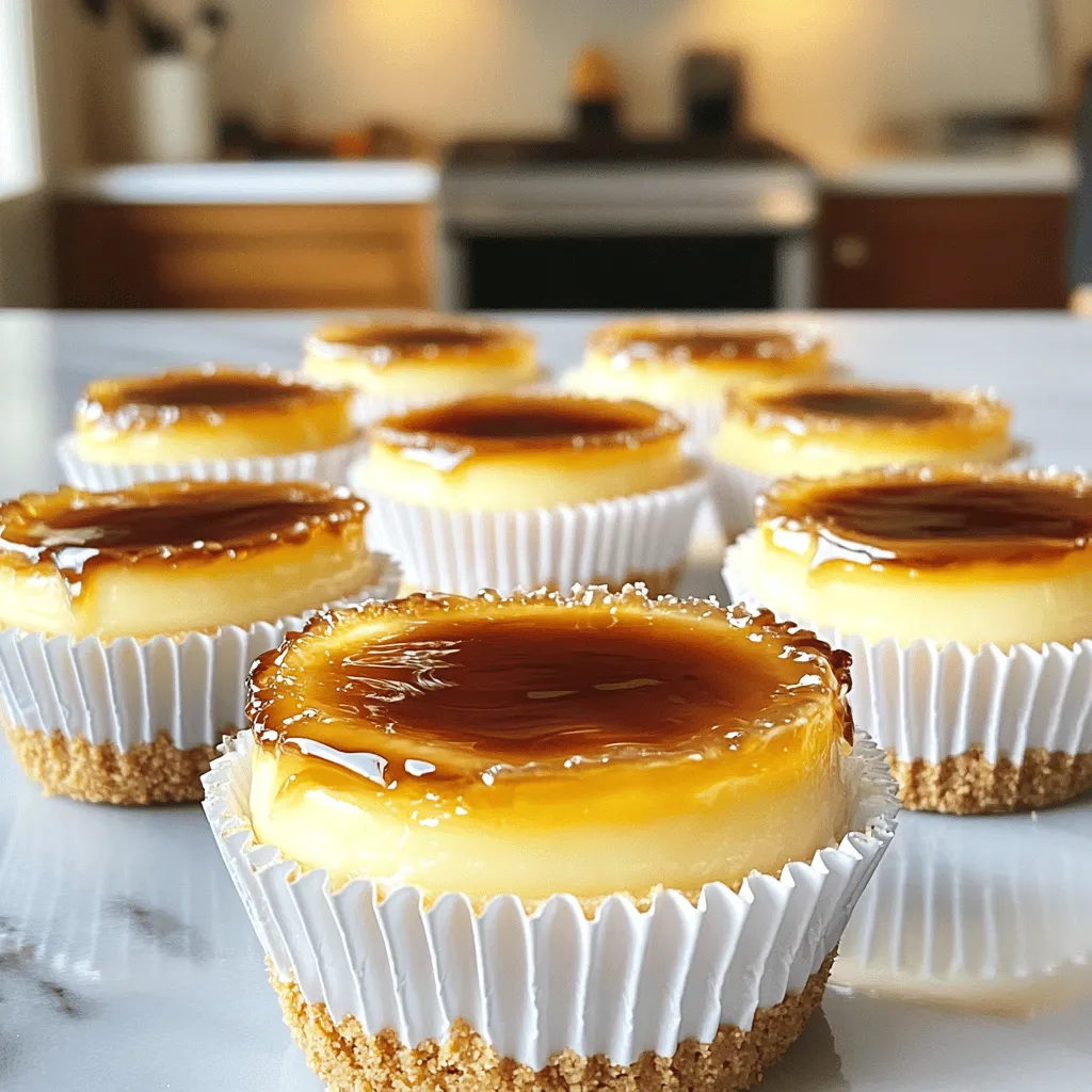 To make mini crème brûlée cheesecakes, you need simple ingredients that create rich flavors. The crust is a mix of graham cracker crumbs, melted butter, and brown sugar. This mix gives a sweet base with a nice crunch.