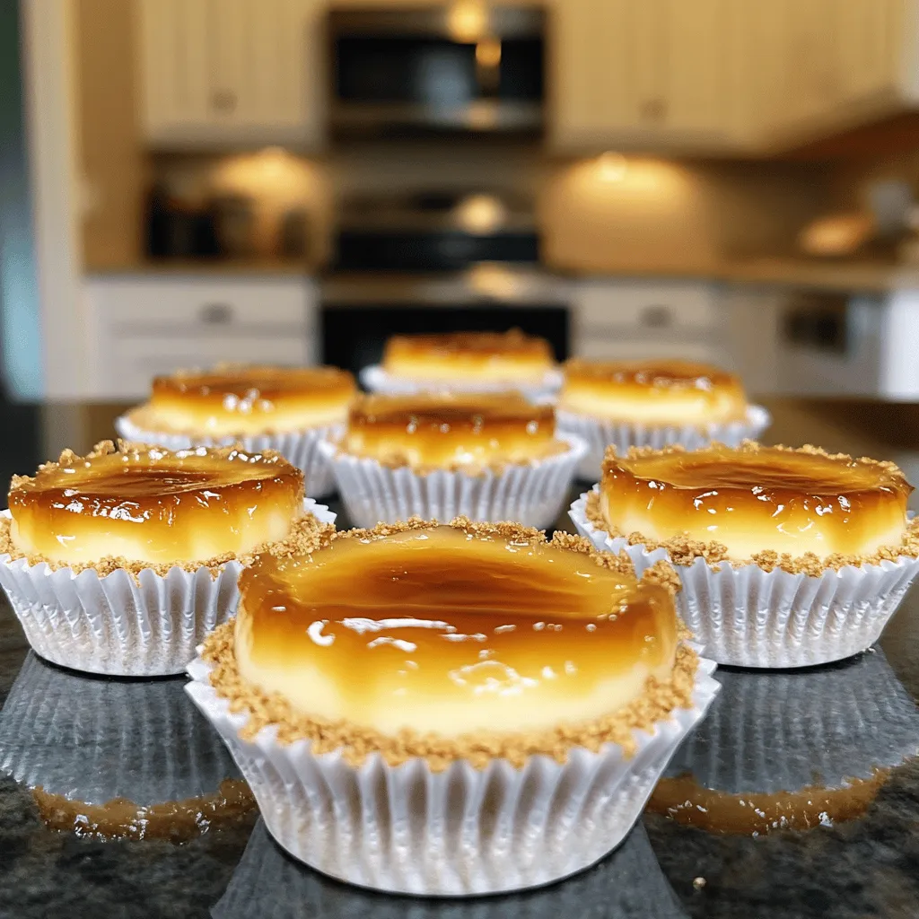 To make mini crème brûlée cheesecakes, you need simple ingredients that create rich flavors. The crust is a mix of graham cracker crumbs, melted butter, and brown sugar. This mix gives a sweet base with a nice crunch.