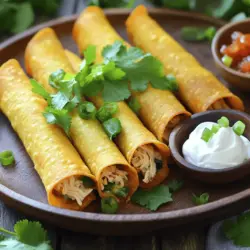 Crispy chicken taquitos are fun, rolled tortillas filled with chicken and cheese. They are a type of Mexican appetizer. You can find these tasty snacks at parties, game nights, or family gatherings. Their crispy texture and savory filling make them a hit with everyone.