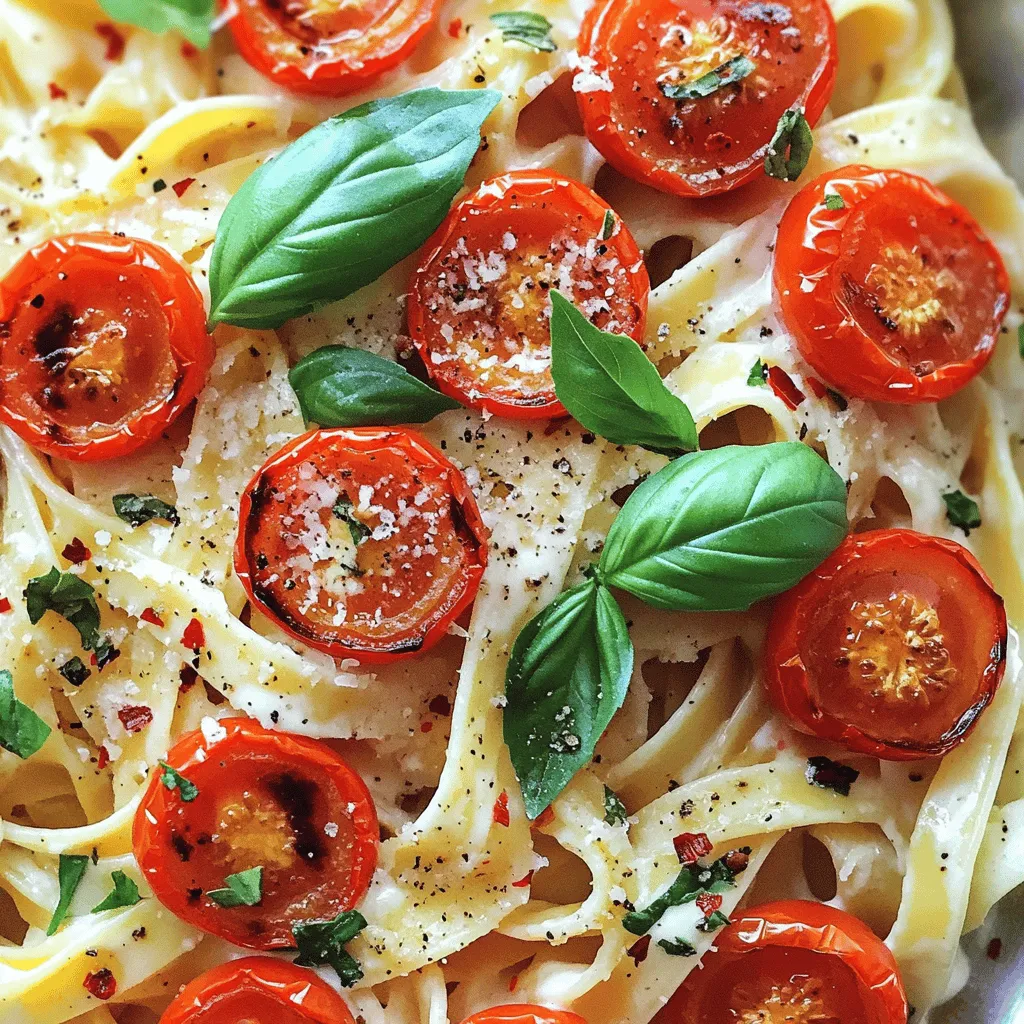 The creamy roasted tomato pasta recipe shines with simple ingredients. You need fresh cherry tomatoes, olive oil, and garlic. These items create a rich flavor base. Heavy cream and Parmesan cheese add creaminess and depth.