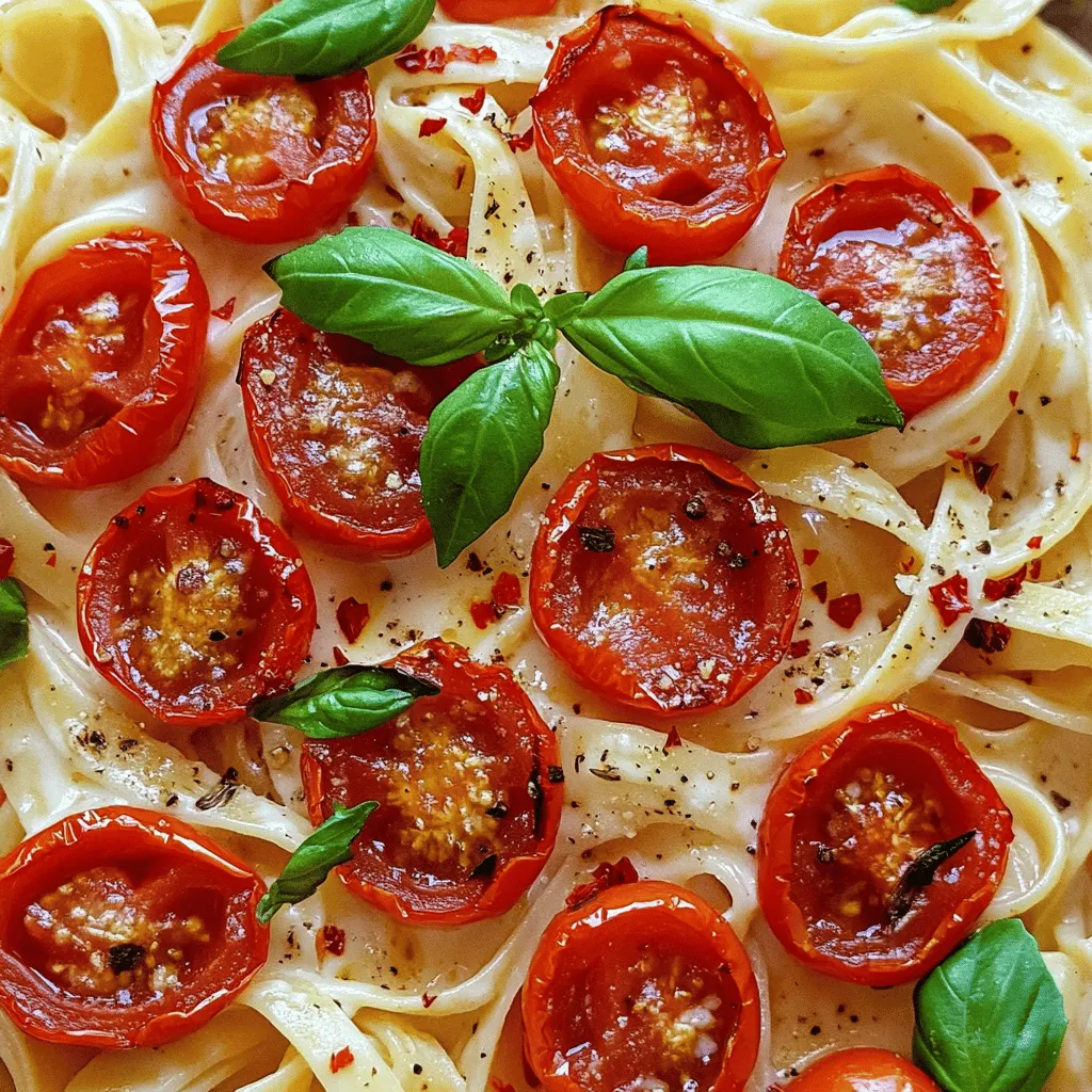 The creamy roasted tomato pasta recipe shines with simple ingredients. You need fresh cherry tomatoes, olive oil, and garlic. These items create a rich flavor base. Heavy cream and Parmesan cheese add creaminess and depth.