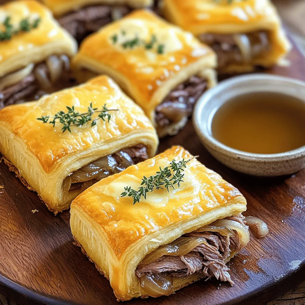 French Dip Squares are a fun twist on the classic French dip sandwich. This dish features layers of flavorful roast beef, melted Swiss cheese, and a delicious broth for dipping. People love them for their taste and easy preparation.