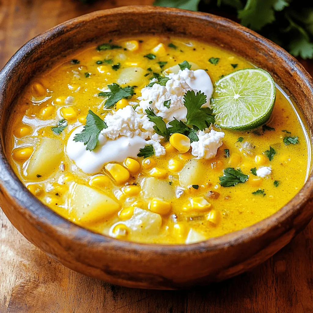 The heart of esquites soup lies in fresh, simple ingredients. You need four ears of corn, an onion, and garlic. These form the base of the dish. The corn gives the soup its sweet flavor, while the onion and garlic add depth.