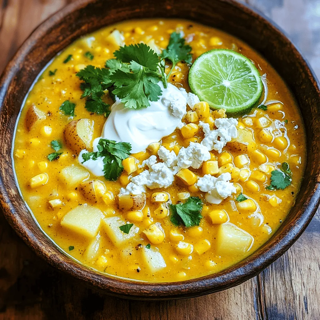 The heart of esquites soup lies in fresh, simple ingredients. You need four ears of corn, an onion, and garlic. These form the base of the dish. The corn gives the soup its sweet flavor, while the onion and garlic add depth.