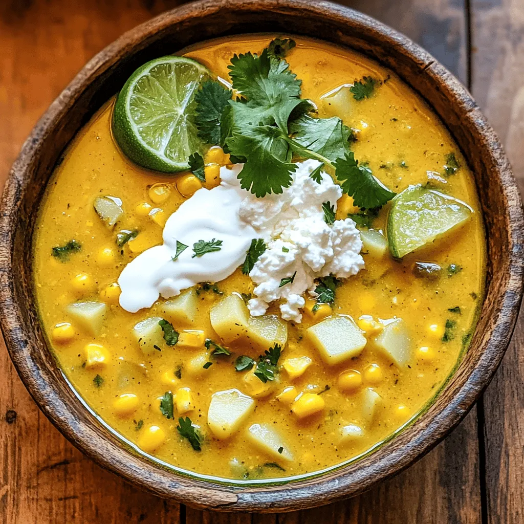 The heart of esquites soup lies in fresh, simple ingredients. You need four ears of corn, an onion, and garlic. These form the base of the dish. The corn gives the soup its sweet flavor, while the onion and garlic add depth.