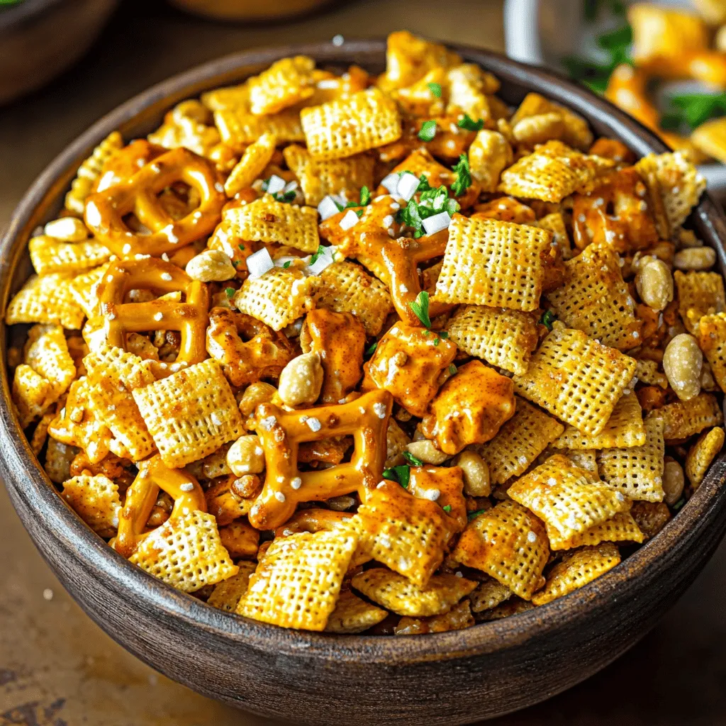 To make Buffalo Chex Mix, you need some simple ingredients. The main item is Chex cereal, which can be Rice, Corn, or Wheat. You will also need pretzels, mixed nuts, and popcorn. These add great crunch and flavor.