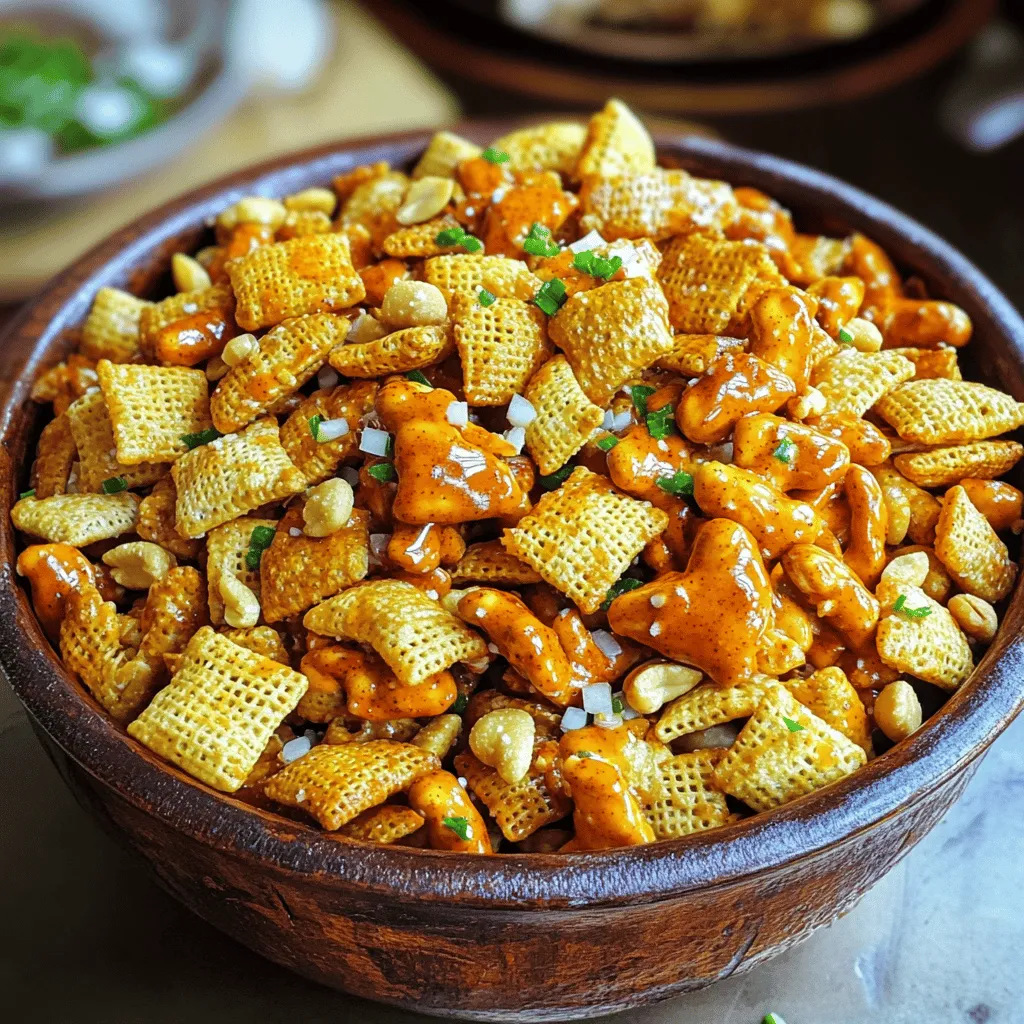 To make Buffalo Chex Mix, you need some simple ingredients. The main item is Chex cereal, which can be Rice, Corn, or Wheat. You will also need pretzels, mixed nuts, and popcorn. These add great crunch and flavor.