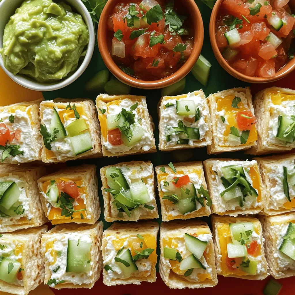 To create the best cream cheese tortilla bites, you need a few simple items. Start with <strong>4 large flour tortillas</strong>. You will also need <strong>8 oz of softened cream cheese</strong>. This gives the bites their creamy base. Add <strong>1/2 cup of shredded cheese</strong>, like cheddar or pepper jack, for extra flavor. Next, chop <strong>1/4 cup of green onions</strong> and <strong>1/4 cup of bell pepper</strong>. You can use any bell pepper color. Include <strong>1/4 cup of diced cucumbers</strong> for crunch. Lastly, season with <strong>1/4 teaspoon of garlic powder</strong>, <strong>1/4 teaspoon of onion powder</strong>, and salt and pepper to taste. Fresh herbs like cilantro or parsley make a nice garnish.” /></p>
</p>
<h2>What Are Some Quick Tips for Making the Perfect Tortilla Bites?</h2>
</p>
<p>Making tortilla bites is fun and easy. Here are some quick tips to help you.</p>
</p>
<h3>How to Store Leftover Bites?</h3>
<p>Store leftover bites in an airtight container. Keep them in the fridge. They stay fresh for about three days. If you want to keep them longer, freeze them. Just wrap them tightly in plastic wrap before freezing.</p>
</p>
<h3>What Time-Saving Tips Can You Use When Preparing for a Party?</h3>
<p>To save time, prep your ingredients in advance. Chop your veggies the night before. You can also mix the cream cheese filling early. Keep it covered in the fridge. This way, you can roll the tortillas quickly when guests arrive.</p>
</p>
<h3>How to Make Them Ahead of Time?</h3>
<p>You can definitely make these bites ahead of time. Prepare and roll the tortillas a day before your event. Just chill them in the fridge. This helps the flavors blend well. When it’s time to serve, simply slice and arrange them on a platter. For the full recipe, check the details above.</p>
</p>
<h2>What Are Some Ideal Occasions for Cream Cheese Tortilla Bites?</h2>
</p>
<p>These tasty bites fit many occasions. They are easy vegetarian appetizers that everyone loves. You can serve them at birthday parties, game days, or family gatherings. The bright colors and fun shapes grab attention. They make great crowd-pleasing appetizers.</p>
</p>
<h3>What Makes Them a Great Choice for Parties?</h3>
<p>Cream cheese tortilla bites are simple to make. They require little prep time. Guests can easily grab them and enjoy. You can make a large batch without much stress. Plus, you can customize the flavors to please all tastes. The creamy filling pairs well with many dips.</p>
</p>
<h3>How Can You Incorporate Them into a Potluck?</h3>
<p>At a potluck, these bites shine. They are easy to transport and share. Just slice them before you go. You can place them on a platter with dips. This way, everyone can enjoy them. They add color and flavor to any potluck table.</p>
</p>
<h3>What Events Are Ideal for Serving These Bites?</h3>
<p>These bites suit many events. Serve them at picnics, holiday parties, or barbecues. They are perfect for casual get-togethers with friends. You can even offer them at a baby shower or wedding. The bright flavors make for a fun snack at any celebration. You can find the full recipe to make these delicious snacks in just a few steps.</p>
</p>
<p>In this blog post, we explored how to make cream cheese tortilla bites. We covered the essential ingredients, preparation steps, and creative flavor ideas. You learned how to present these bites and serve them at events. Remember, these snacks are quick, easy, and perfect for any occasion. Enjoy experimenting with different fillings and serving ideas to delight your guests. Your next party will be a hit with these tasty treats!</p>
</div>