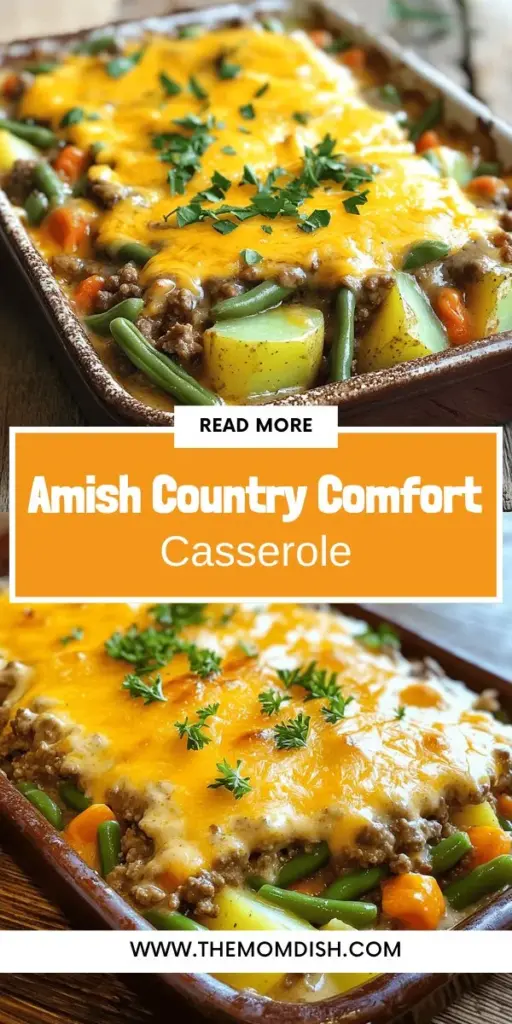 Indulge in the warmth of Amish Country Casserole, a hearty dish that brings comfort to your table! With simple, wholesome ingredients like ground beef, fresh veggies, and creamy cheddar, this recipe is perfect for family gatherings or cozy nights in. Discover preparation tips, creative variations, and serving suggestions to elevate your meals. Click through to explore the full recipe and make this delightful dish a staple in your kitchen!