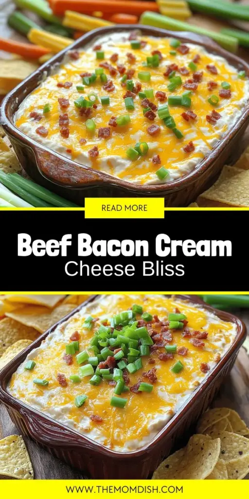 Elevate your next gathering with this irresistible Savory Beef Bacon Cream Cheese Dip! Combining rich cream cheese, crispy beef bacon, and tangy sour cream, this dip is a flavor explosion that will keep your guests coming back for more. Discover essential ingredients, easy preparation tips, and fun serving ideas to make your event unforgettable. Click through to explore the full recipe and impress everyone at your next get-together!