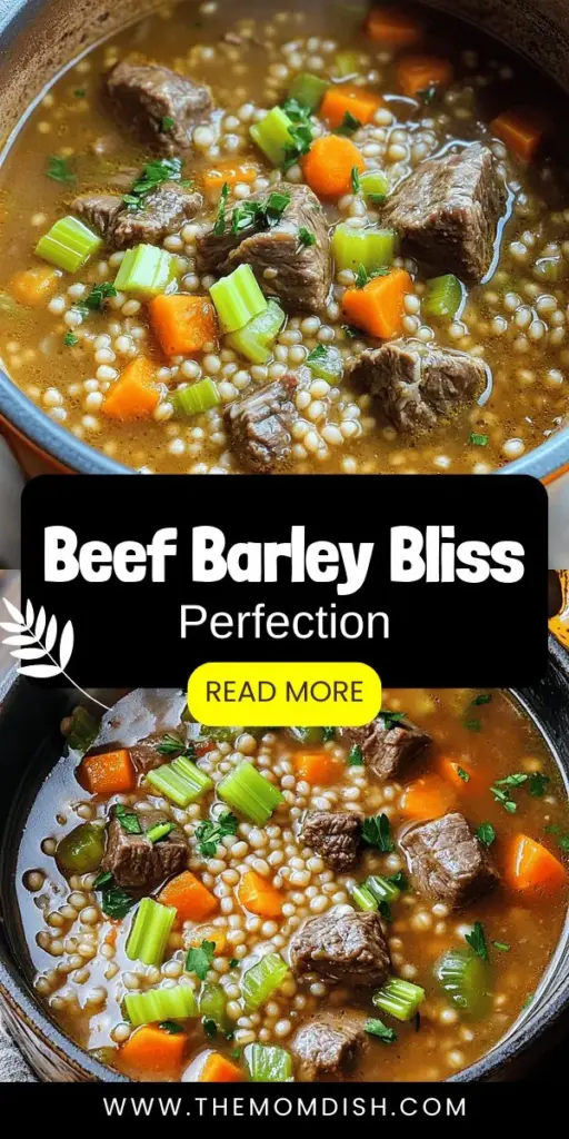 Discover the ultimate comfort food with our Hearty Beef Barley Bliss recipe! This nourishing dish combines tender beef stew meat with wholesome barley and vibrant vegetables, creating a warming meal perfect for chilly nights. Packed with protein, fiber, and essential nutrients, it's not only delicious but also good for you. Click through to explore the full recipe and learn how to whip up this heartwarming classic that will delight your family and friends!