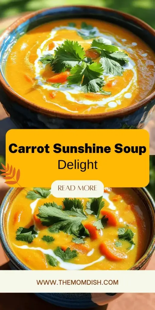 Brighten your mealtime with the delicious and nutritious Carrot Sunshine Soup! This vibrant recipe blends sweet carrots, zesty ginger, creamy coconut milk, and aromatic spices to create a heartwarming bowl that’s perfect for any occasion. Packed with vitamins and easy to make, it caters to multiple dietary preferences. Discover how to whip up this delightful soup and enjoy a bowl of sunshine in your kitchen! Click to explore the full recipe today!