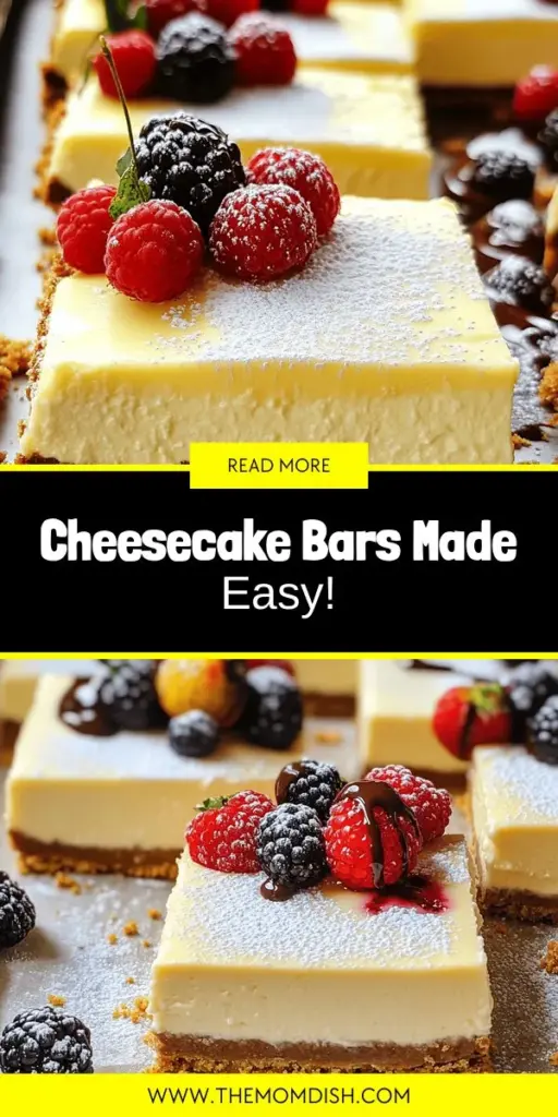 Indulge in a creamy delight with our easy Philadelphia Cheesecake Bars recipe! Perfect for bakers of all skill levels, these bars feature a sweet graham cracker crust and a rich, velvety filling that you can customize with your favorite toppings. From fresh berries to chocolate drizzles, unlock a world of flavors while making cherished memories. Click through to discover the full recipe and start baking your new favorite dessert today!