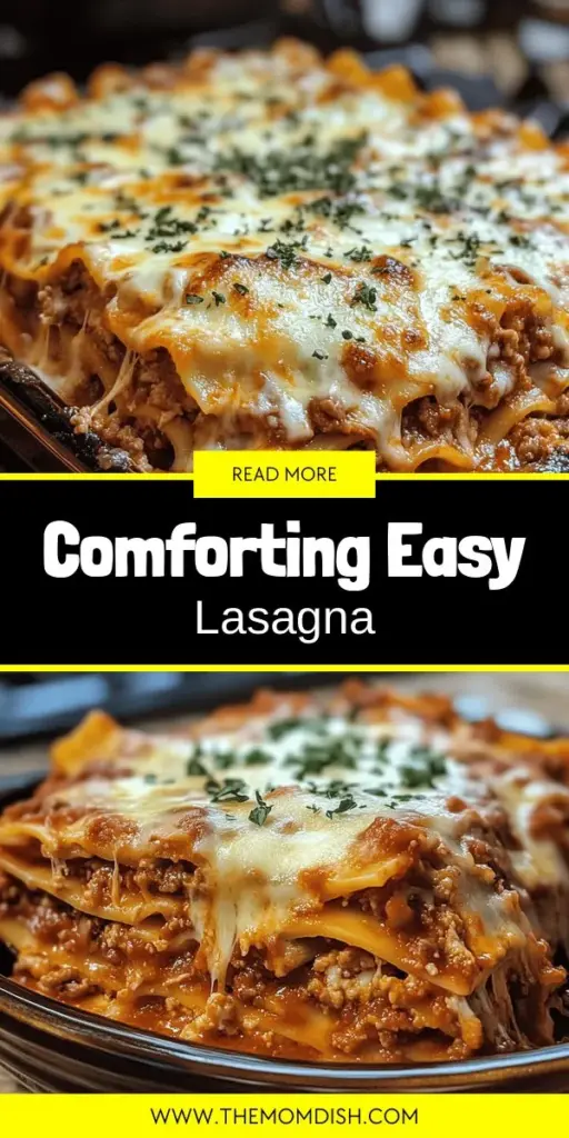 Discover the joy of making your own Easy Homemade Lasagna! This comforting classic combines layers of rich meat sauce, creamy ricotta, and gooey mozzarella for a delicious meal that the whole family will love. Perfect for weeknight dinners or special occasions, this simple recipe is sure to impress. Save this pin for step-by-step instructions and tips to create a lasagna that’s packed with flavor and warmth. Enjoy a slice of comfort today!