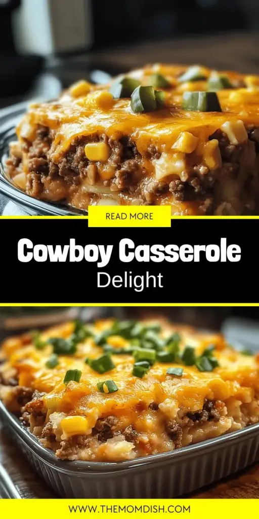 Discover the ultimate comfort food with this Cowboy Casserole, a hearty dish that will satisfy the whole family! Packed with ground beef, savory beans, corn, and topped with crispy tater tots, it's a one-pan meal that's easy to prepare and perfect for busy weeknights. Whether you're gathering around the dinner table or hosting a casual get-together, this flavorful casserole is sure to become a family favorite. Save this recipe for your next meal!