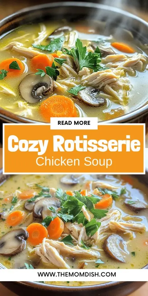 Warm up with a comforting bowl of rotisserie chicken mushroom soup, a savory meal that feels like a hug in every spoonful. This quick recipe combines shredded rotisserie chicken, fresh mushrooms, and creamy goodness to create a delicious dish that's easy to make. Discover tips for ingredient swaps, cooking variations, and flavorful twists that enhance this cozy soup. Click through to explore the full recipe and enjoy a heartwarming meal today!