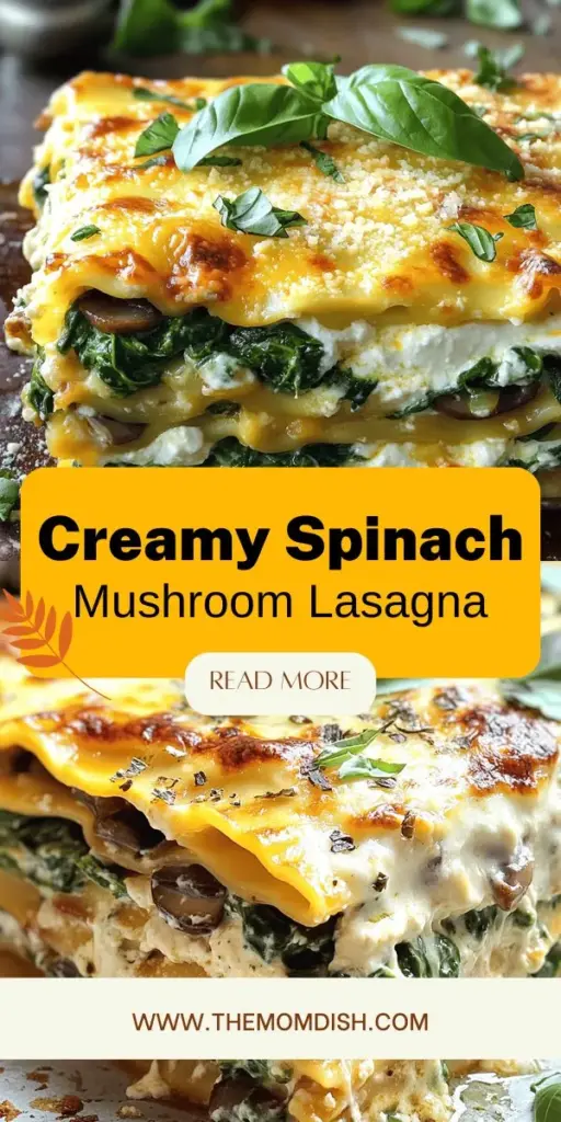 Indulge in a cozy and satisfying meal with my Creamy Spinach Mushroom Lasagna! This delightful and easy recipe features layers of fresh spinach, savory mushrooms, and a blend of rich cheeses, creating a dish that’s perfect for any occasion. Get ready to impress your family and friends with simple steps and tasty variations! Click through to explore the full recipe and elevate your dinner game today!