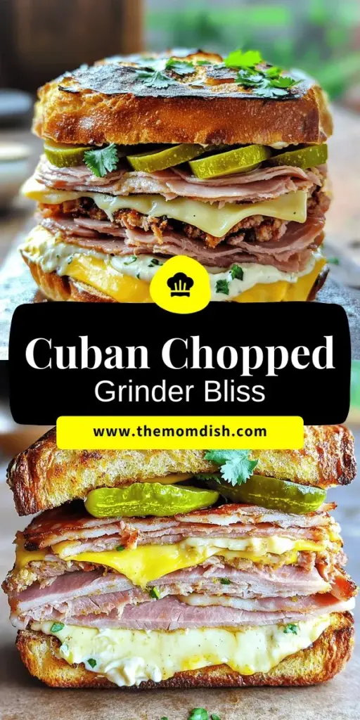 Discover the deliciousness of the Cuban Chopped Grinder Sandwich with our ultimate guide! This vibrant dish combines savory roasted pork, smoked ham, Swiss cheese, and zesty pickles, all nestled in crispy Cuban bread. Perfect for any meal or snack, each bite is a burst of flavor that transports you to Cuba. Ready to impress your taste buds? Click through for easy recipe steps and tips to create your own unforgettable sandwich masterpiece!