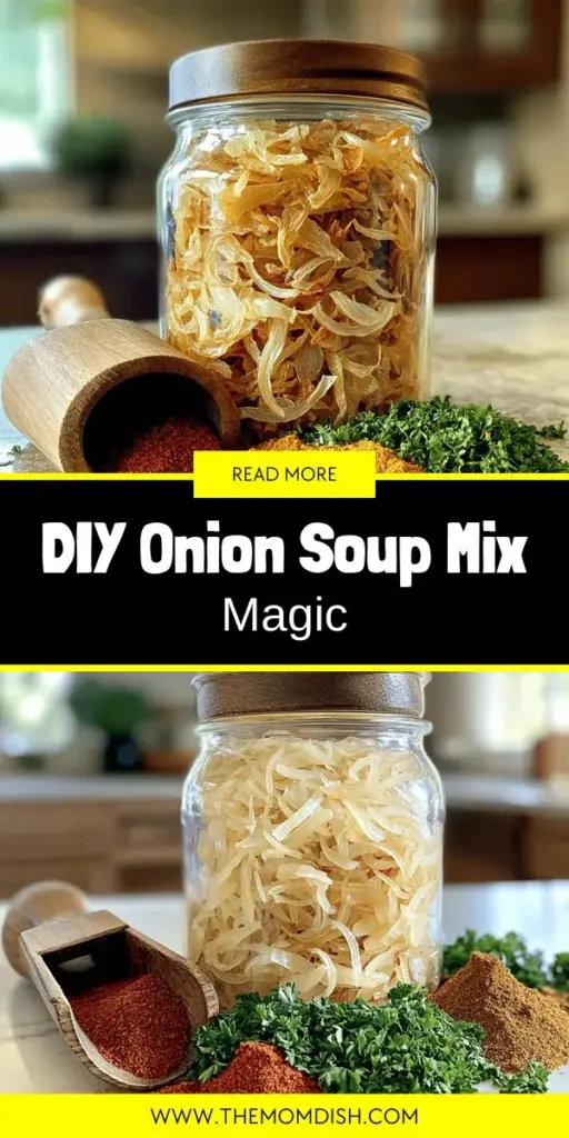 Elevate your cooking with this quick and simple homemade onion soup mix recipe! It's easy to make, customizable to fit your dietary needs, and packed with flavor. Control the ingredients for a healthier mix that avoids excess sodium and artificial preservatives. Use it in soups, dips, or marinades for a delicious boost to any dish. Ready to transform your meals? Click through to explore the full recipe and start creating today!