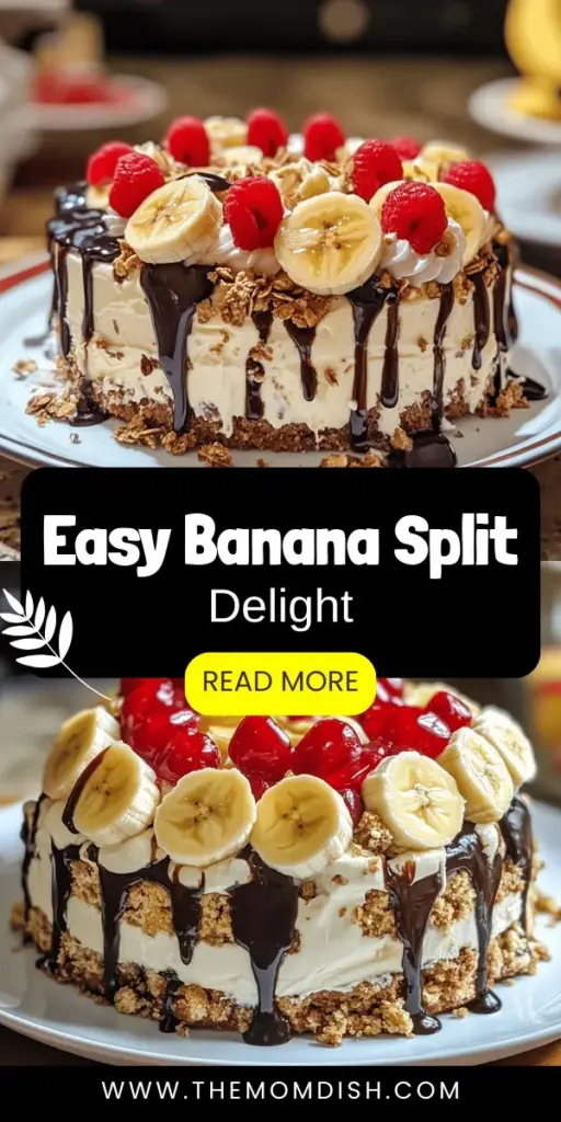 Discover the ultimate No-Bake Banana Split Cake recipe that's perfect for any occasion! This easy-to-follow dessert features layers of creamy vanilla, sweet bananas, and rich chocolate, all topped with a cherry and whipped cream. Ideal for warm days when you want something delicious without turning on the oven. Impress your friends and family with this delightful and refreshing treat. Pin now to save this delicious recipe for your next gathering!