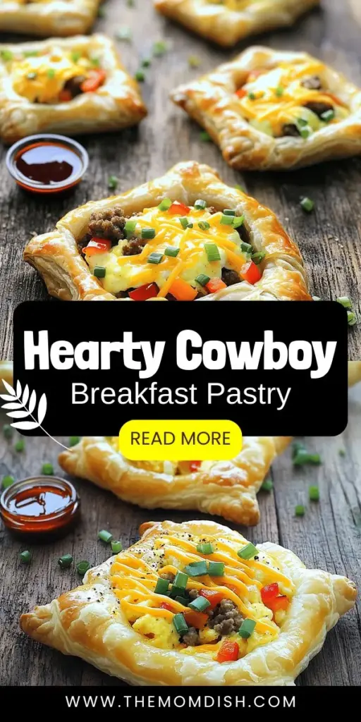 Start your day off right with a Cowboy Breakfast Pastry that combines flaky puff pastry with scrambled eggs, savory sausage, fresh veggies, and melted cheddar cheese. This delicious and hearty breakfast is perfect for meal prep—make a batch ahead of time and enjoy a homemade meal in minutes during your busy mornings. Click through to discover this easy recipe and fuel your adventure-filled days with this satisfying delight!