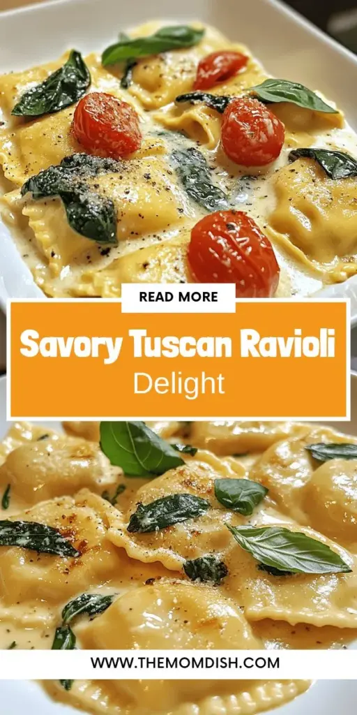 Indulge in the rich flavors of Italy with this Creamy Tuscan Ravioli recipe. This delightful dish features fresh ravioli tossed in a luscious cream sauce, infused with garlic, sun-dried tomatoes, and spinach. Perfect for a cozy dinner or entertaining guests, it's simple to prepare and bursting with authentic taste. Discover how to create this restaurant-quality meal at home. Pin this recipe for a delicious Italian night!