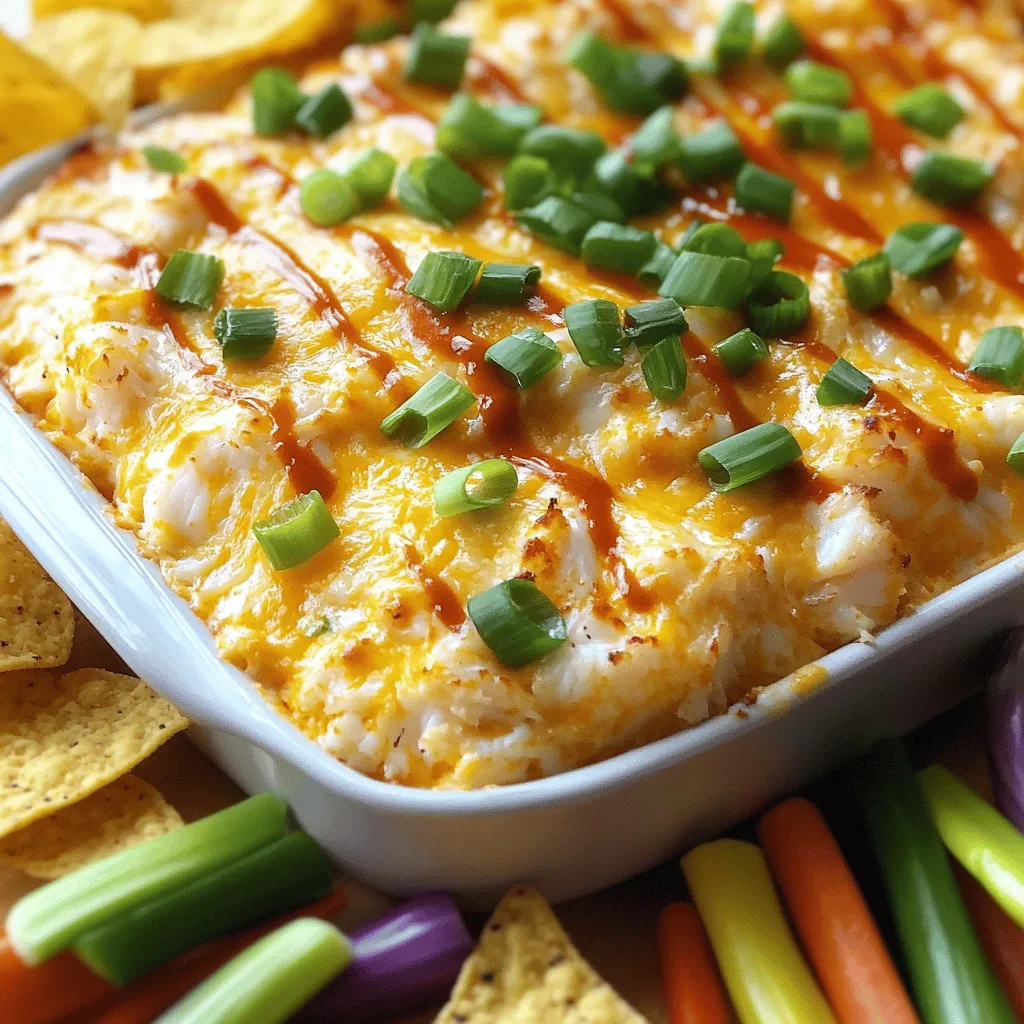 Buffalo crab dip is a delight with simple, tasty ingredients. The main star is crab meat, which brings sweet and tender bites. You want to use fresh crab meat for the best flavor. Lump crab meat works best. It has a nice texture and large pieces. You could also use lump crab from a can, but fresh is always better.