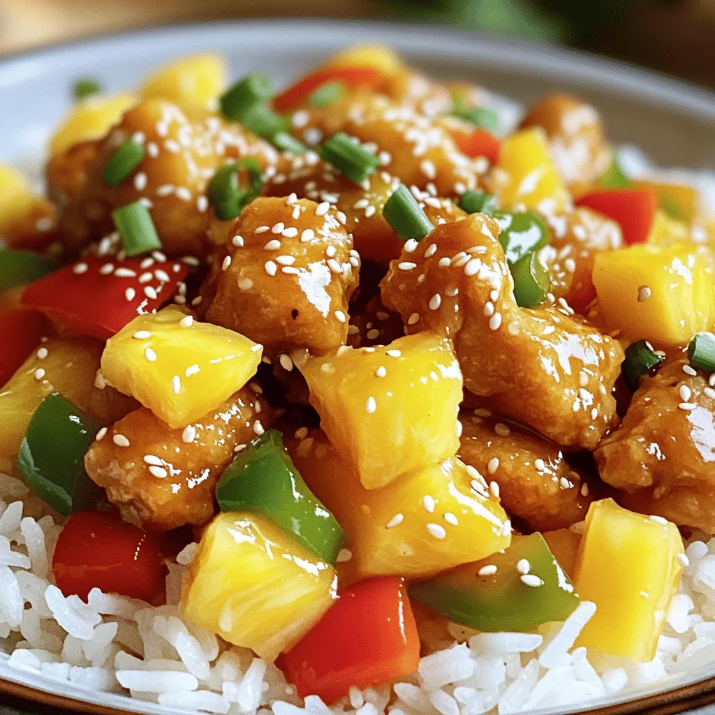 To make sweet and sour chicken, you need some key ingredients. The main base is chicken, usually thighs. They are juicy and tender. You will also need colorful veggies like bell peppers, onions, and carrots. These add crunch and flavor. Pineapple chunks bring a sweet twist and balance the dish.