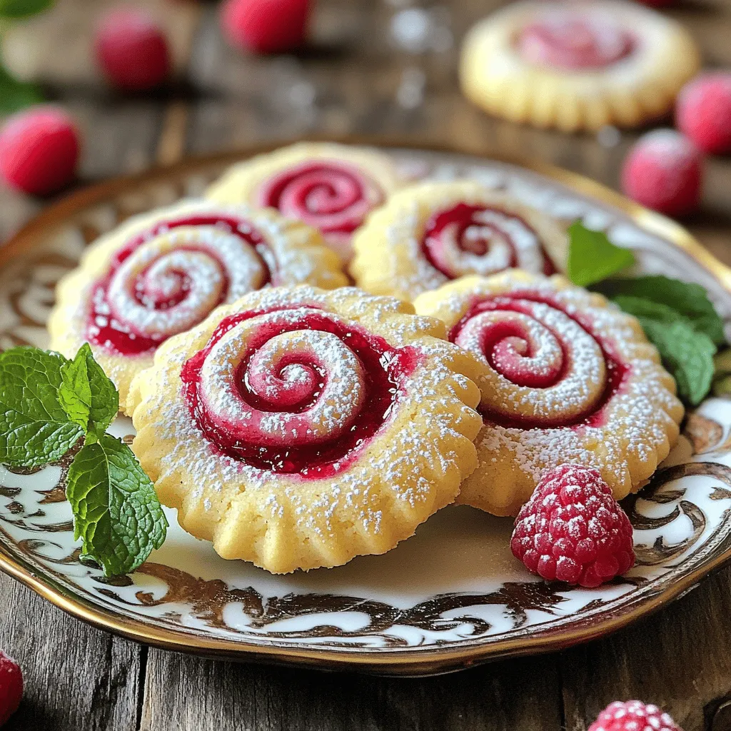 To bake raspberry swirl cookies, you need simple ingredients. Gather 1 cup of unsalted butter, softened, and 1 cup of granulated sugar. You will also need 1 large egg and 1 teaspoon of vanilla extract for flavor. For the base, use 2 cups of all-purpose flour, 1 teaspoon of baking powder, and ½ teaspoon of salt. The star of these cookies is ½ cup of raspberry jam, preferably seedless, and you can add ½ teaspoon of lemon zest for a fresh touch. Finally, have ½ cup of powdered sugar on hand for dusting the cookies.